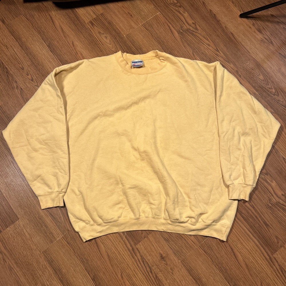 Vtg 90s Hanes Ultimate Cotton Printpro‎ Blank Yellow Mustard Sweatshirt 2XL